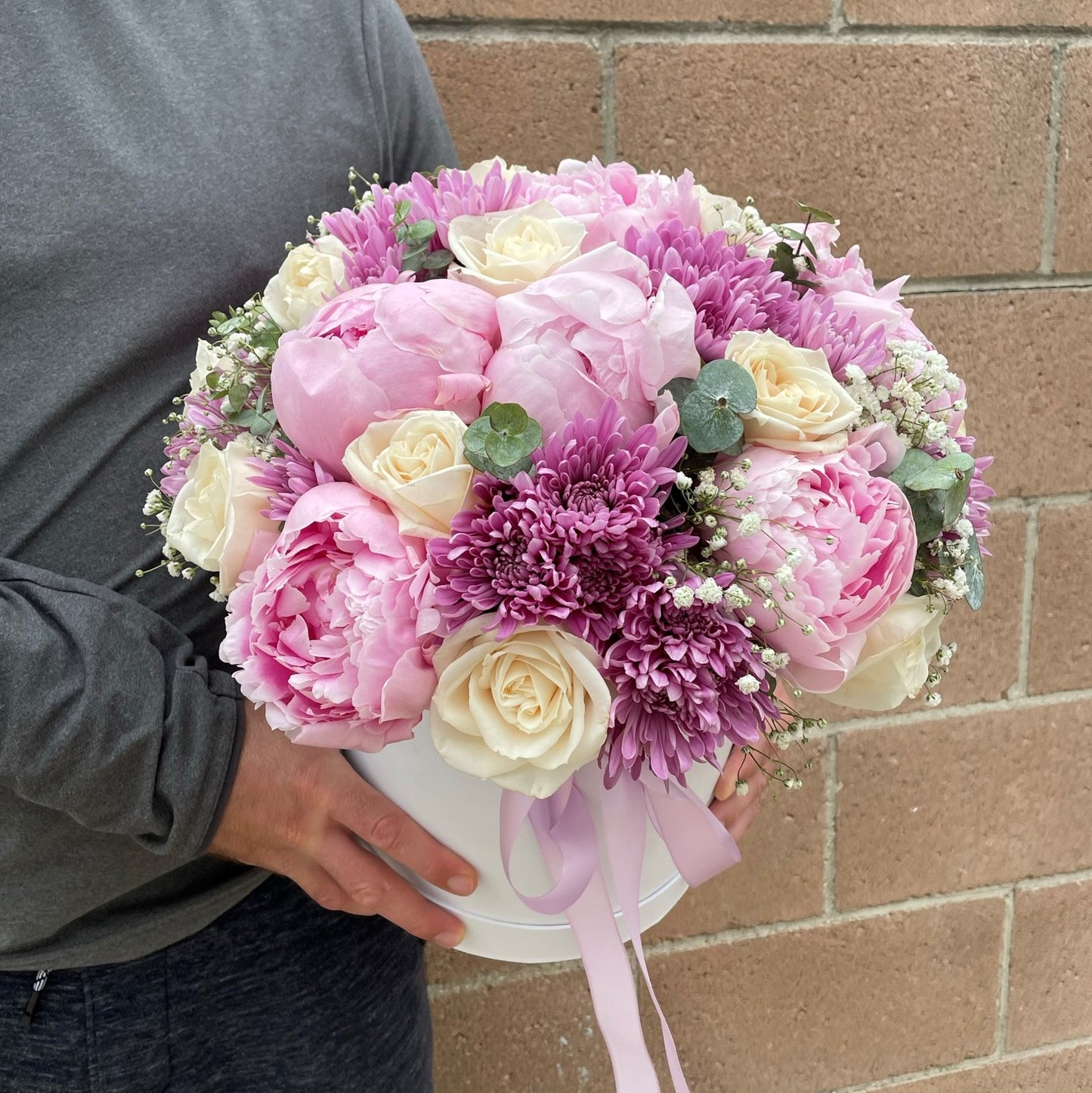 # 52 Pink Peonies with Blue hydrangeas