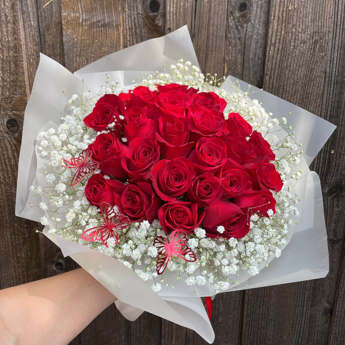 # 46 Red Roses with Baby Breath, Bouquet.