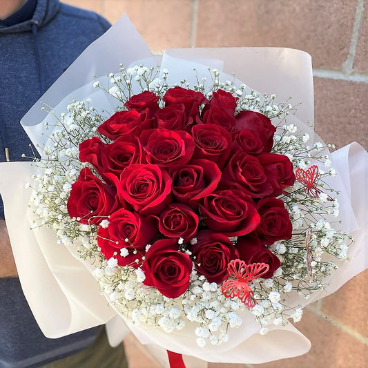 # 46 Red Roses with Baby Breath, Bouquet.