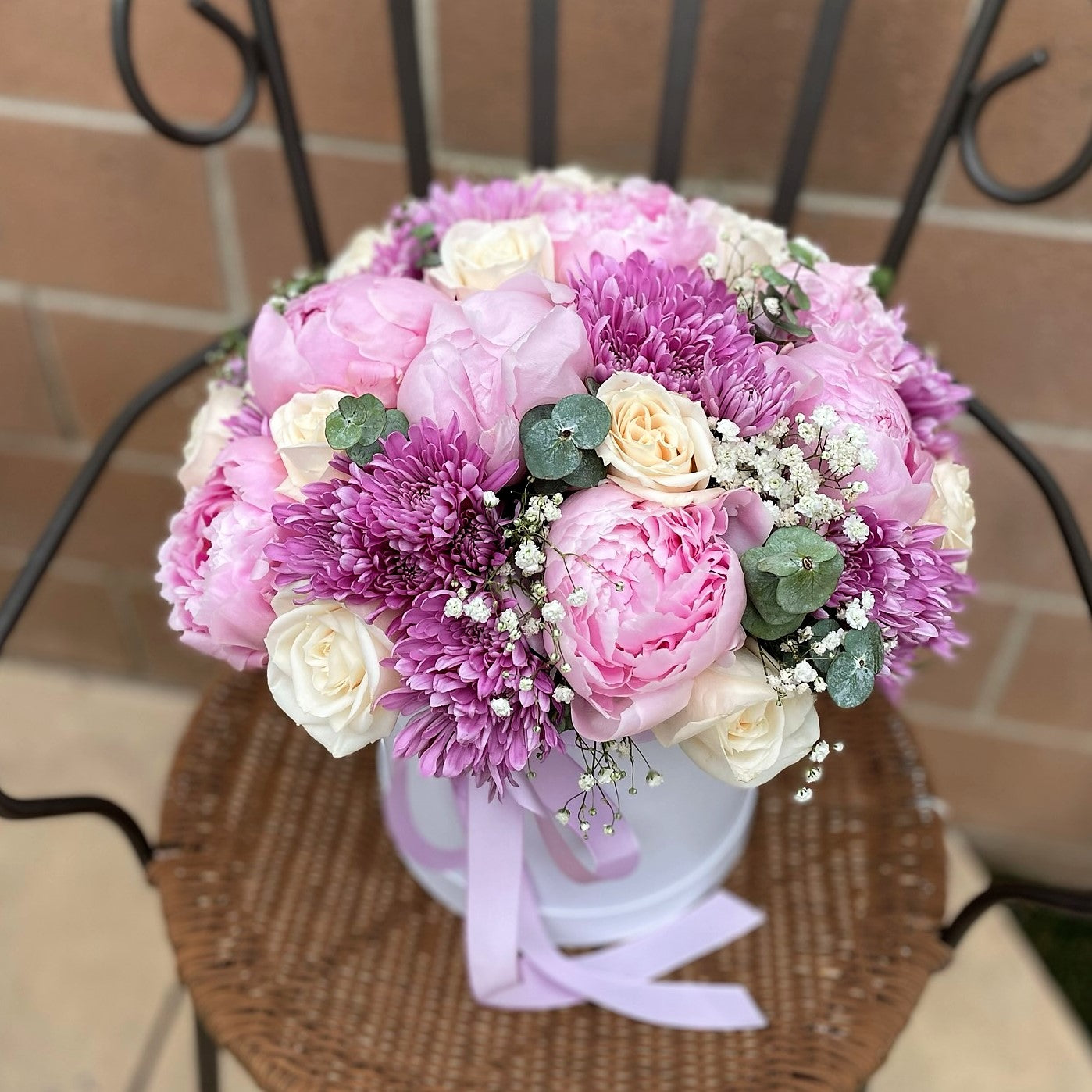 # 52 Pink Peonies with Blue hydrangeas