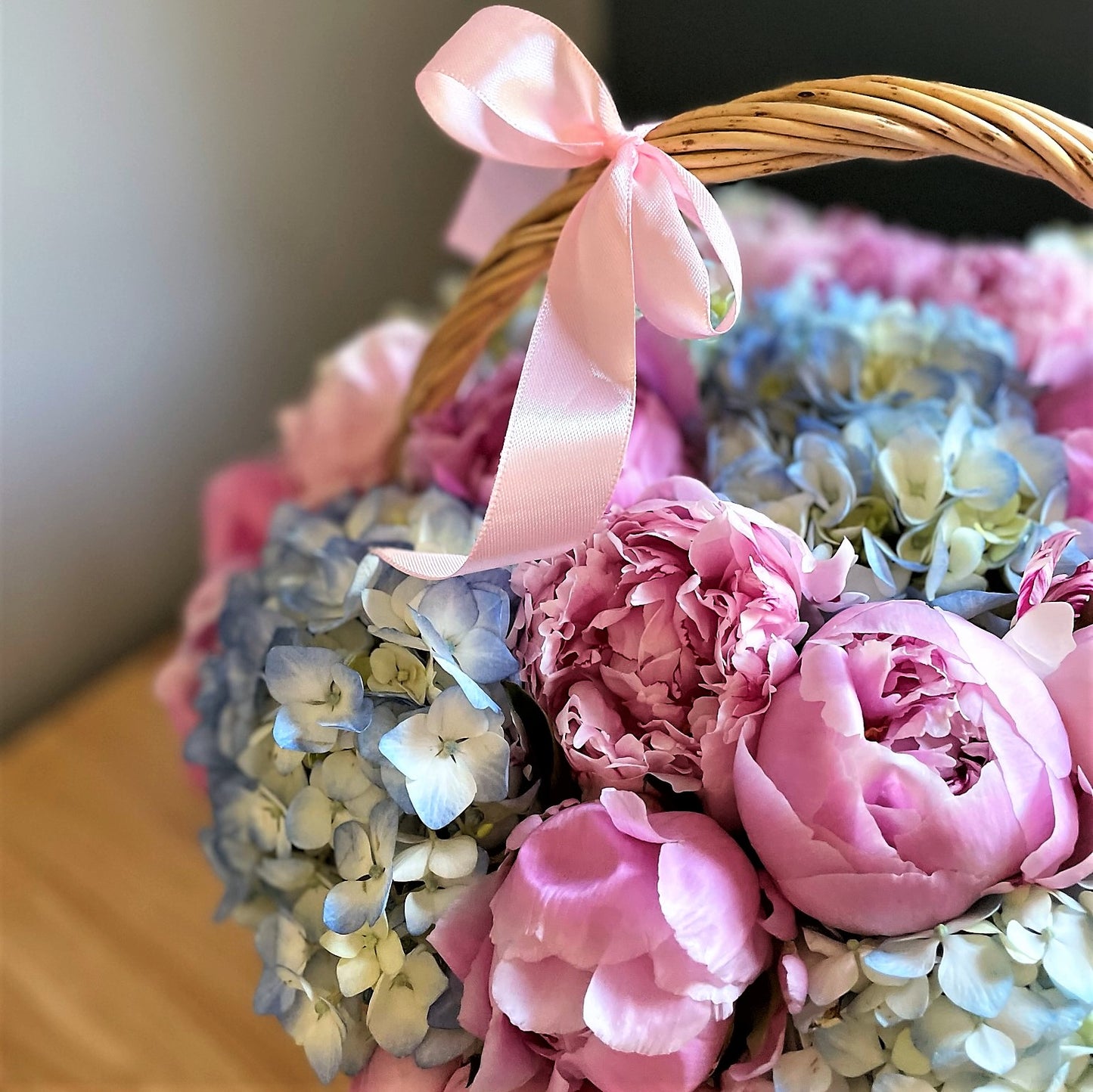 # 53 Pink Peonies with Blue hydrangeas