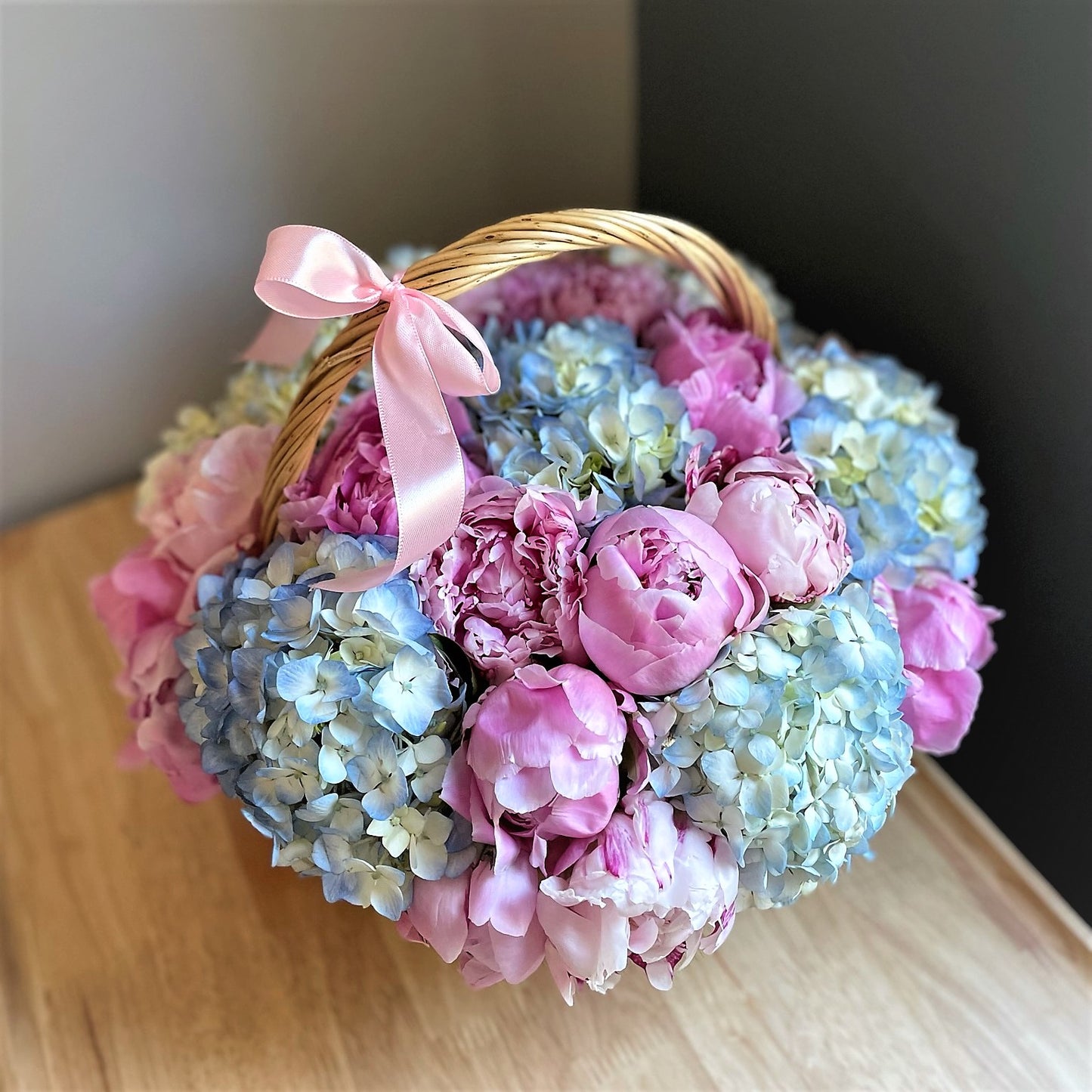 # 53 Pink Peonies with Blue hydrangeas