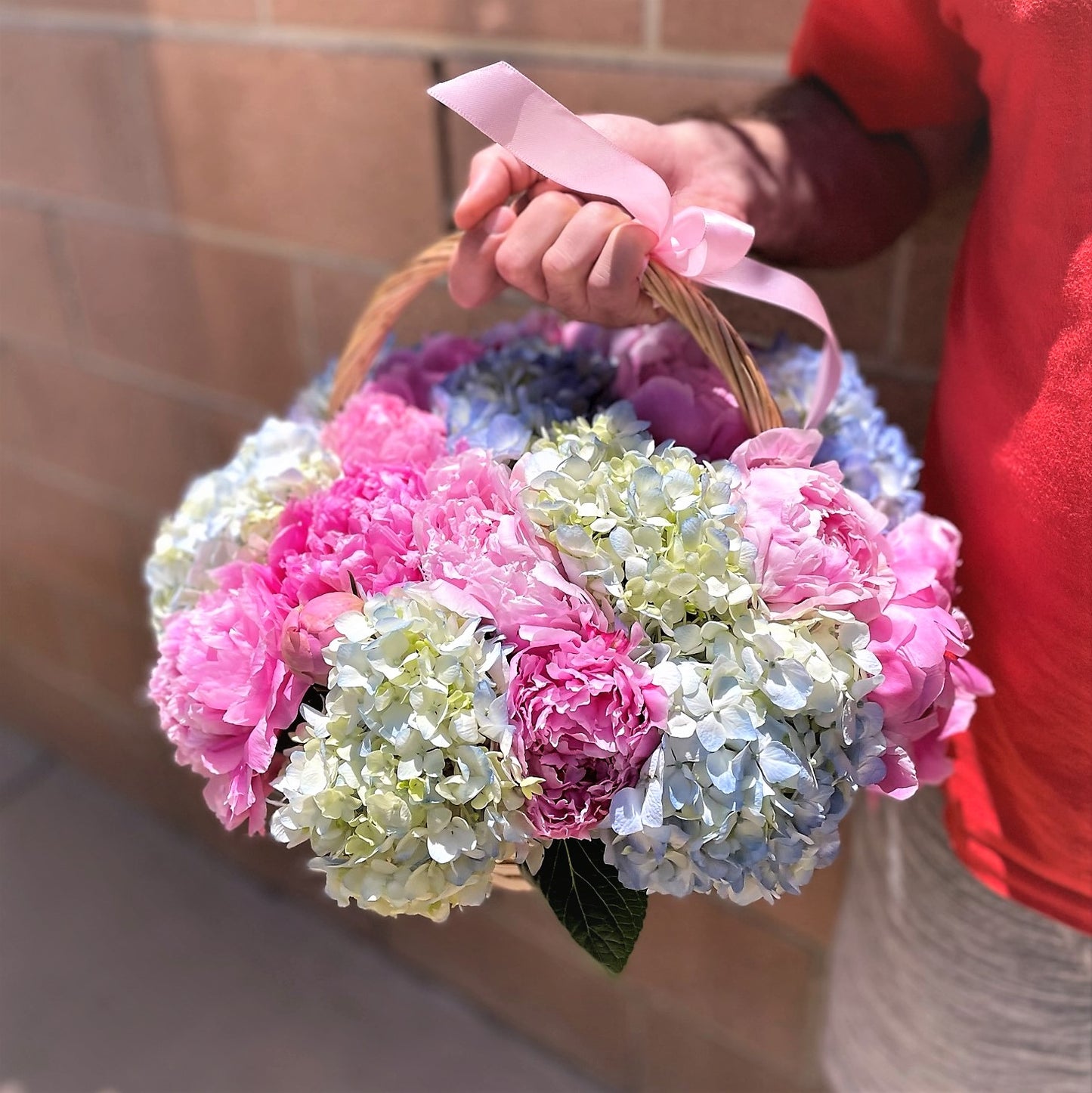 # 53 Pink Peonies with Blue hydrangeas