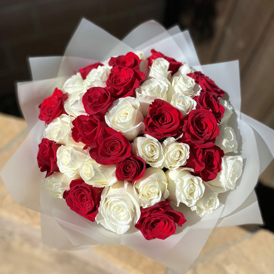 # 21 White and Red roses