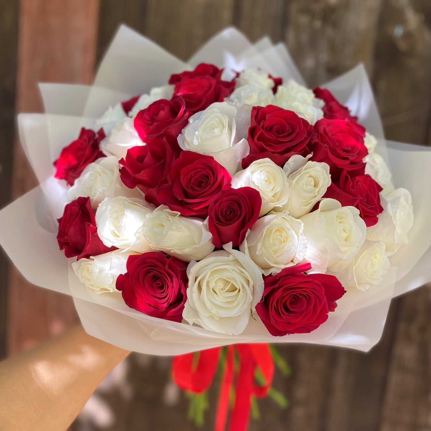 # 21 White and Red roses