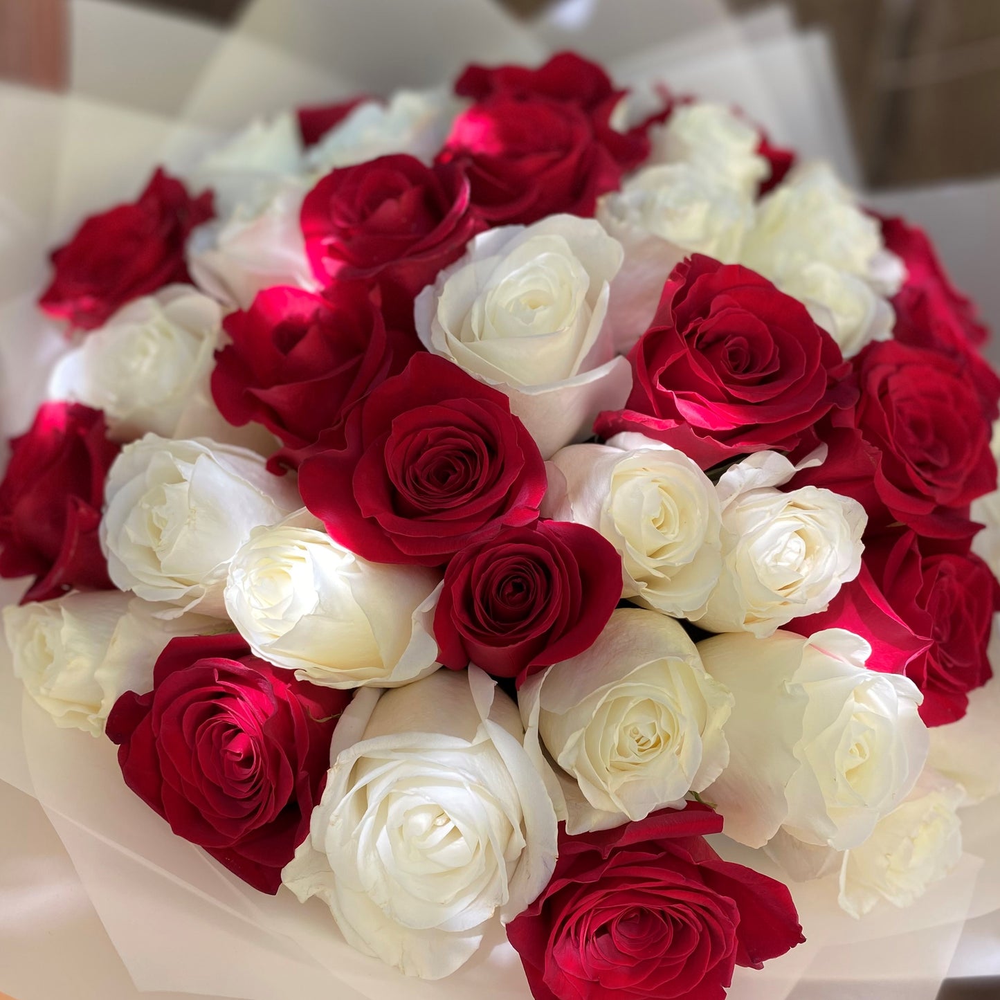 # 21 White and Red roses