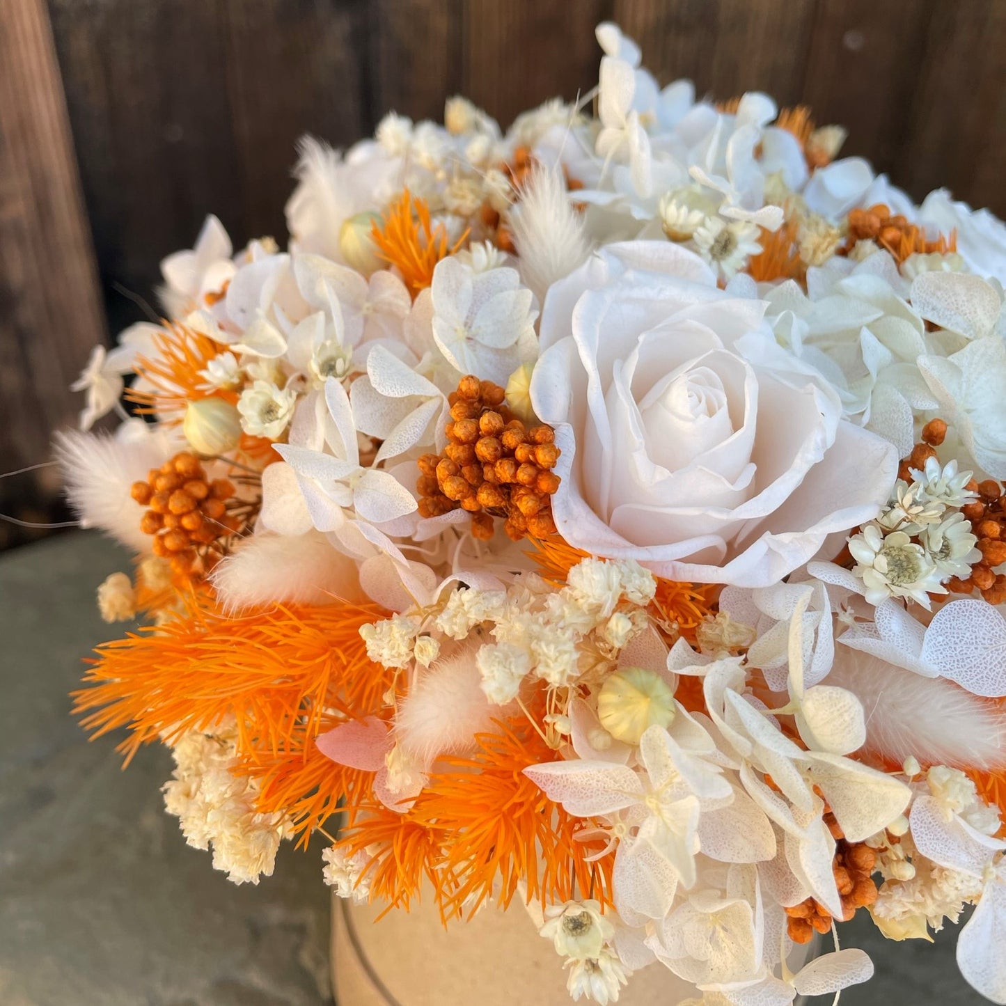 010 Luxury Everlasting Flower Arrangement with Preserved Roses and Dried flowers.