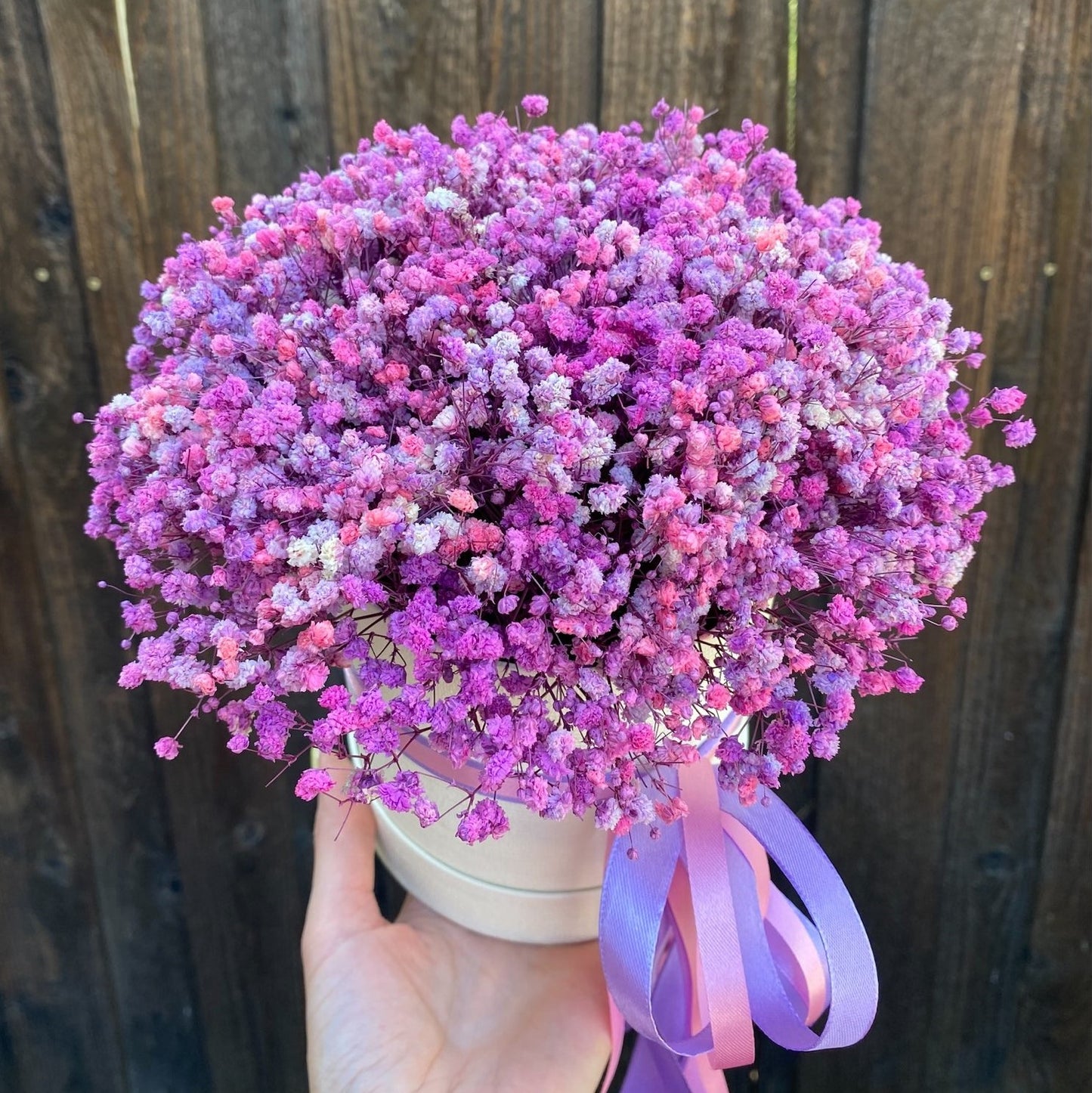 007 Baby's Breath Forever Flowers in a Round Box.